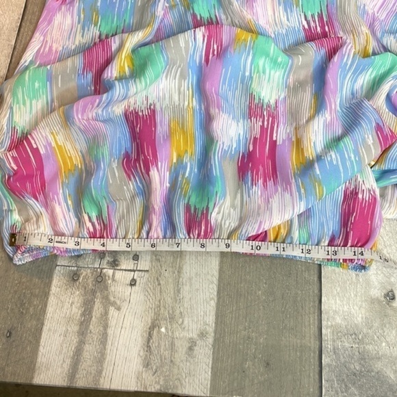 Nwt Caramela multicolored one shoulder blouse. Pink, blue, purple, yellow, grey - Picture 9 of 9